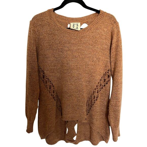 PQLA Brown Sweater, back cut outs, front detail, M/L, High-Low, Fall, Warm - Picture 1 of 9